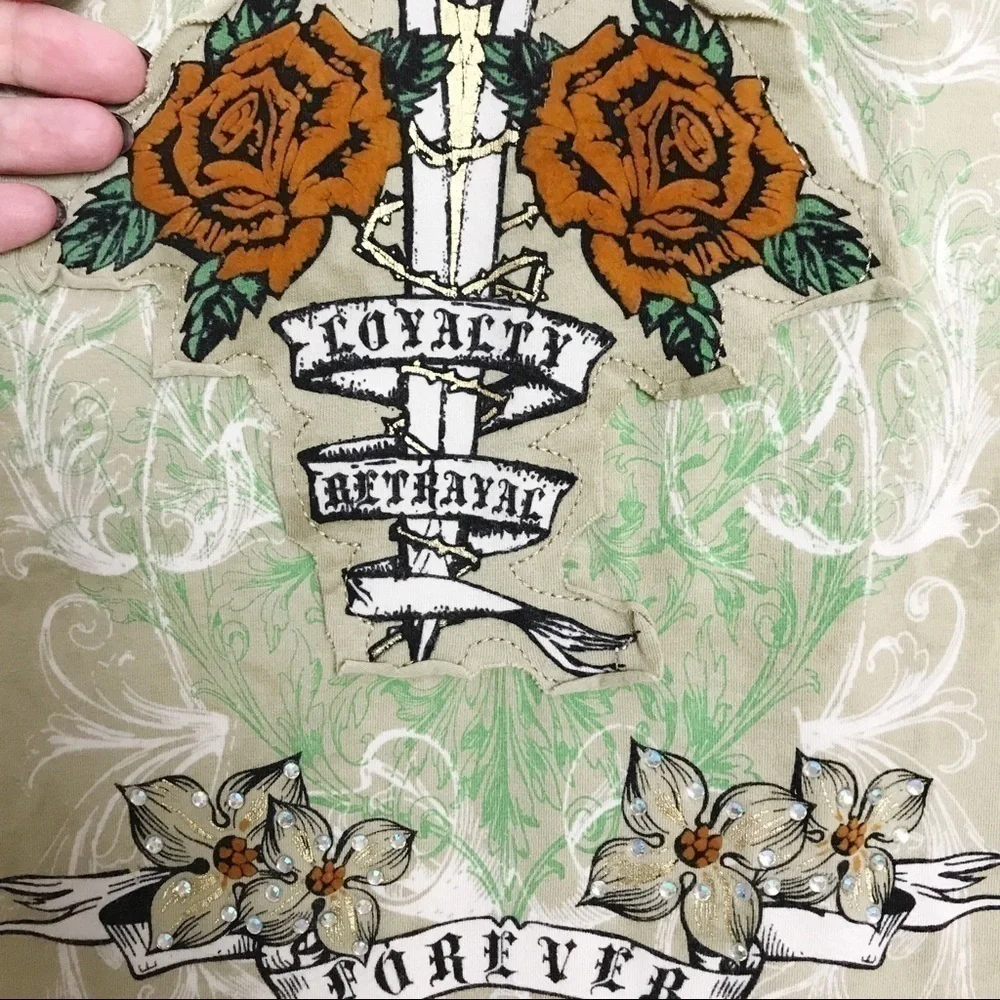 Request Jeans Camo Tee Shirt Crystals Appliqué S - Picture 5 of 8